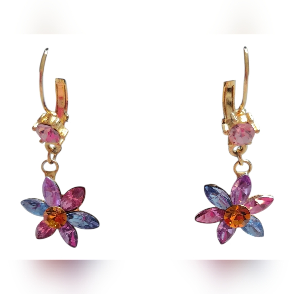 Floral Gold and Multicolor Earrings NIB - Picture 4 of 4